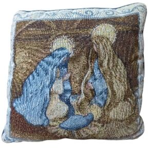 Vintage Sally Eckman Roberts Nativity Tapestry‎ Throw Pillow